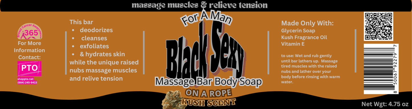Black Sexy For A Man Massage Bar Body Soap On A Rope Kush Scent 2 Pk