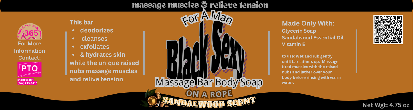 Black Sexy For A Man Massage Bar Body Soap On A Rope Sandalwood Scent 2 Pk