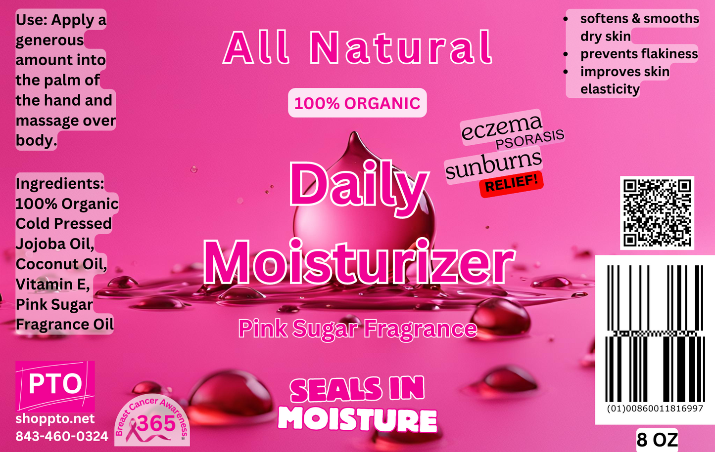 All Natural Daily Moisturizer Pink Sugar Fragrance 8 oz