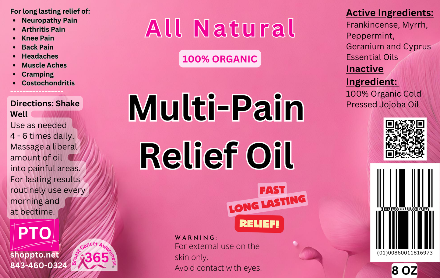 Multi-Pain Relief Oil Spray 8 oz Bottle