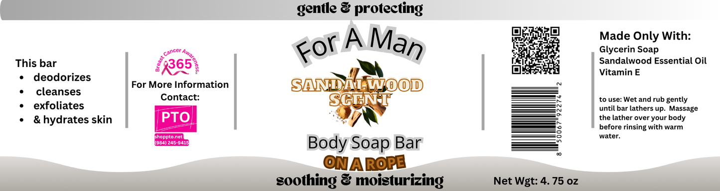 For A Man Body Soap On A Rope Sandalwood Scent 4 Pk