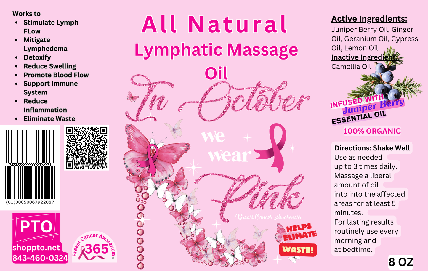 Breast Cancer Awareness All Natural Lymphatic Massage Oil