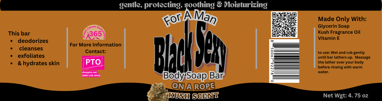 Black Sexy For A Man Body Soap On A Rope Kush Scent 4 Pk