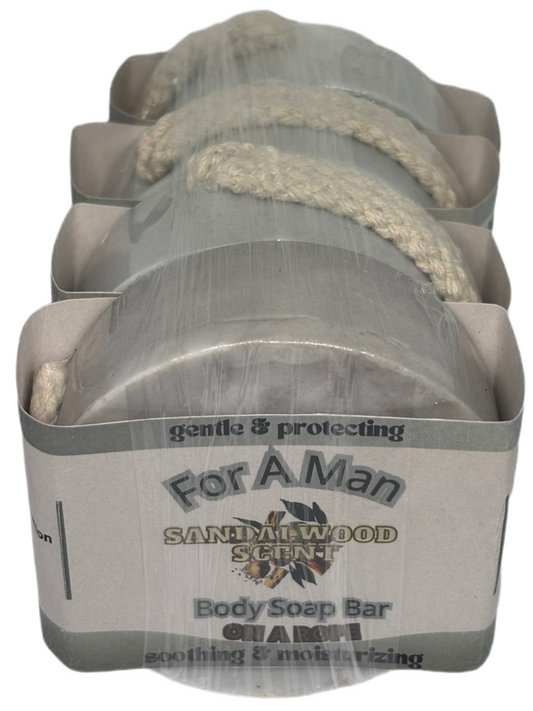 For A Man Body Soap On A Rope Sandalwood Scent 4 Pk
